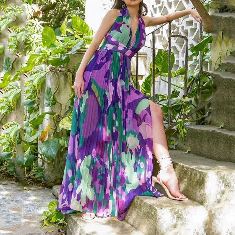 Women's Elegant V-neck Maxi Dress - Isabelle