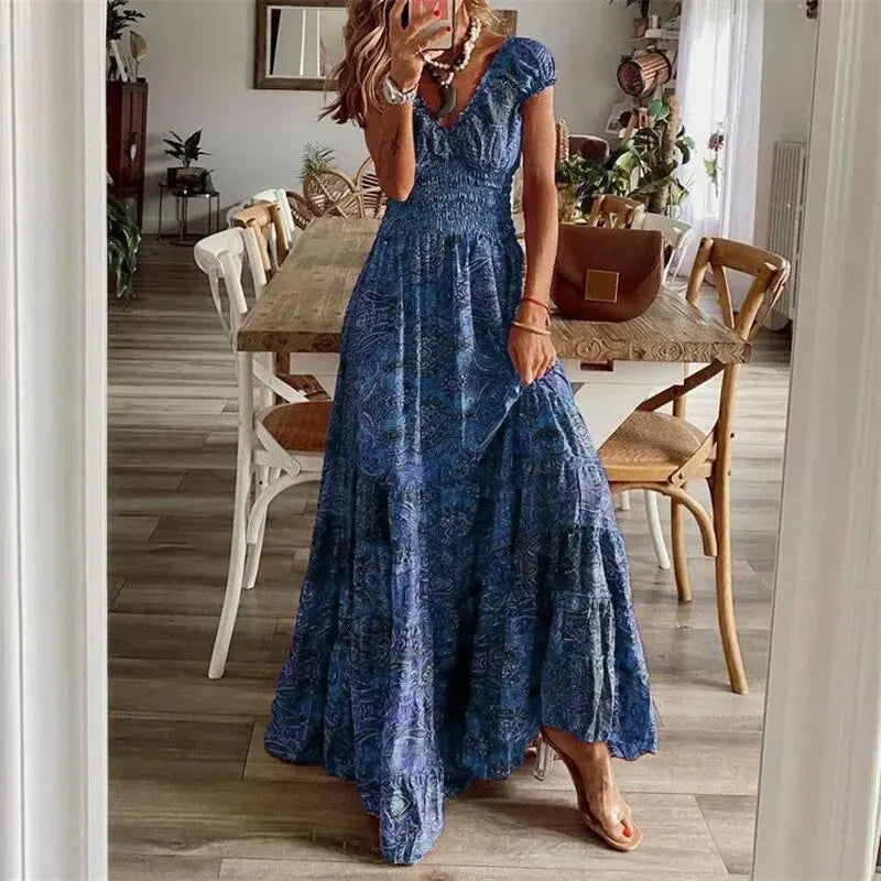 Women’s Short Sleeve Boho Maxi Dress - Noa