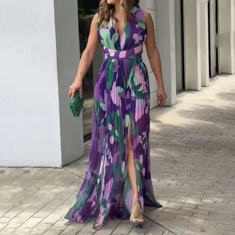 Women's Elegant V-neck Maxi Dress - Isabelle