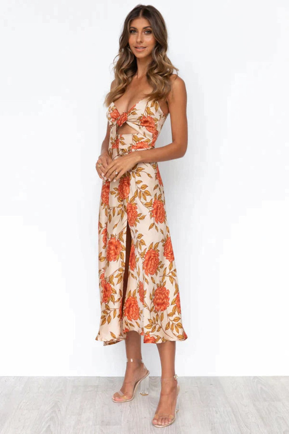 Ladies Deep V Hals Midi Summer Dress - Treviah-6