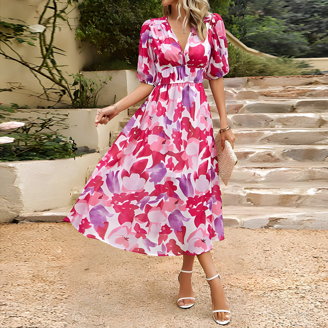 Variant image for Women’s V-Neck Puff Sleeve Midi Dress - Theresa-9