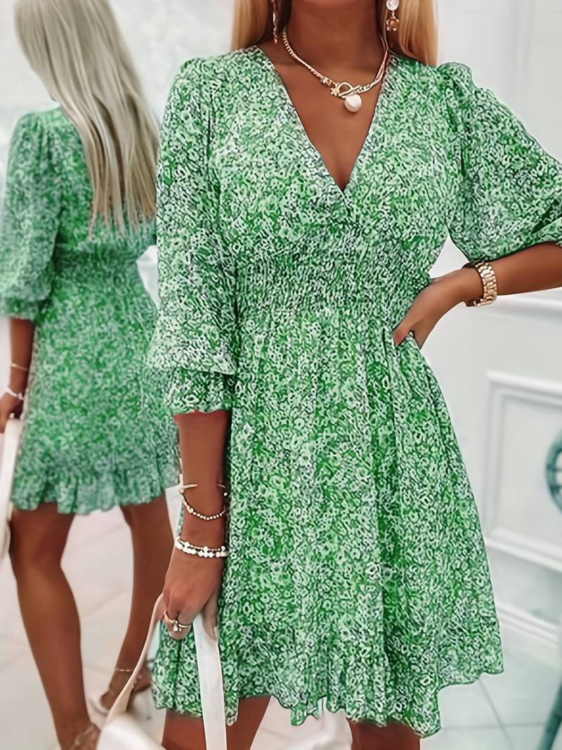 Women's Puff Sleeves Boho Mini Dress - Ava