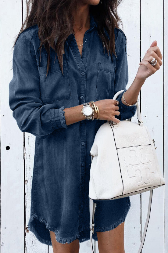 Ladies Summer Dress In Washed Denim - Nora-5