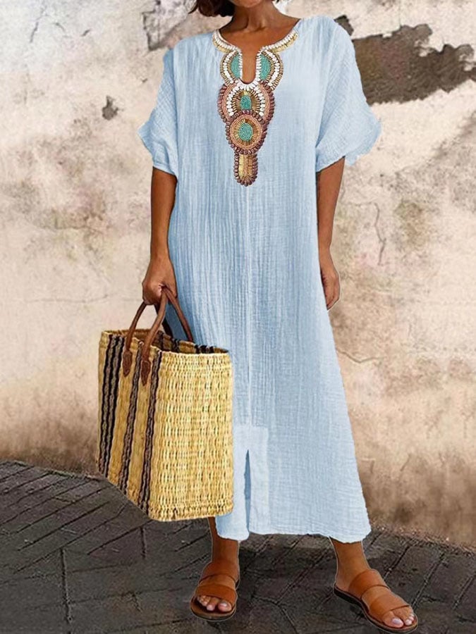 Ladies Embroidered Kaftan Maxi Summer Dress - Nadiska-5