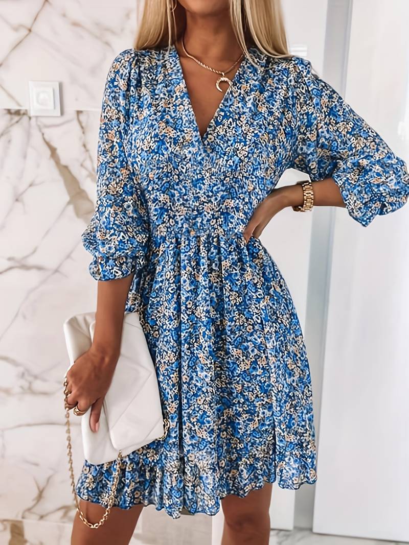 Women's Puff Sleeves Boho Mini Dress - Ava