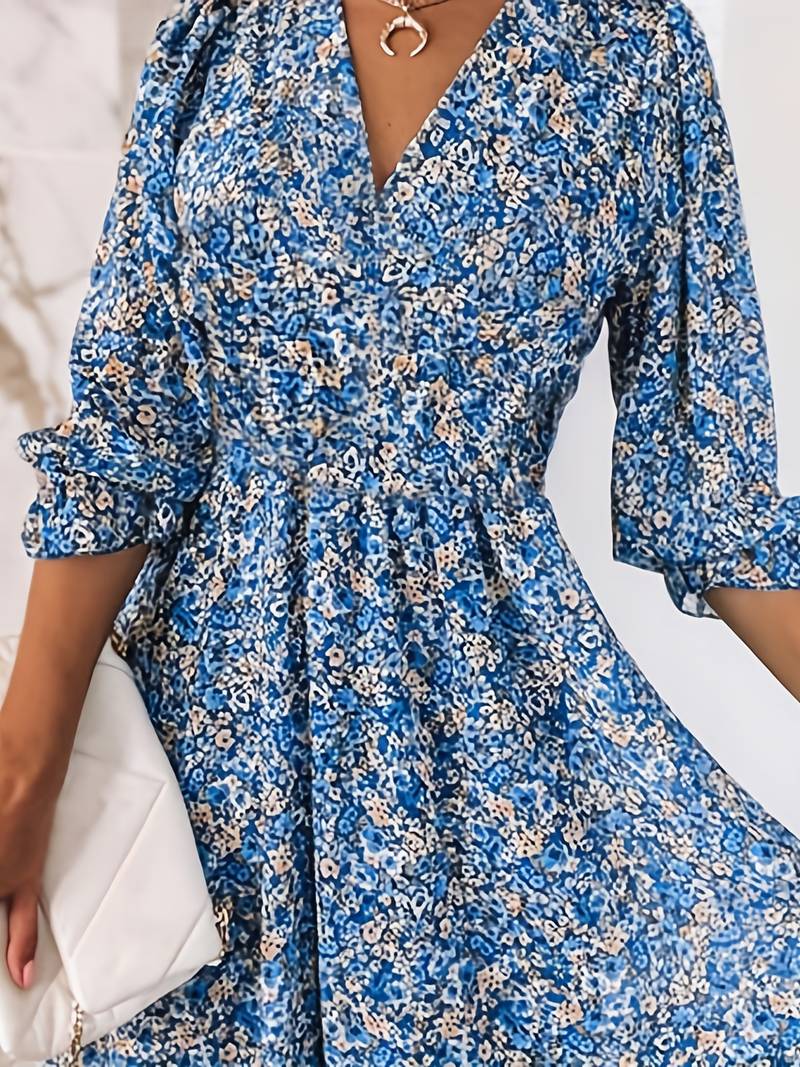 Women's Puff Sleeves Boho Mini Dress - Ava
