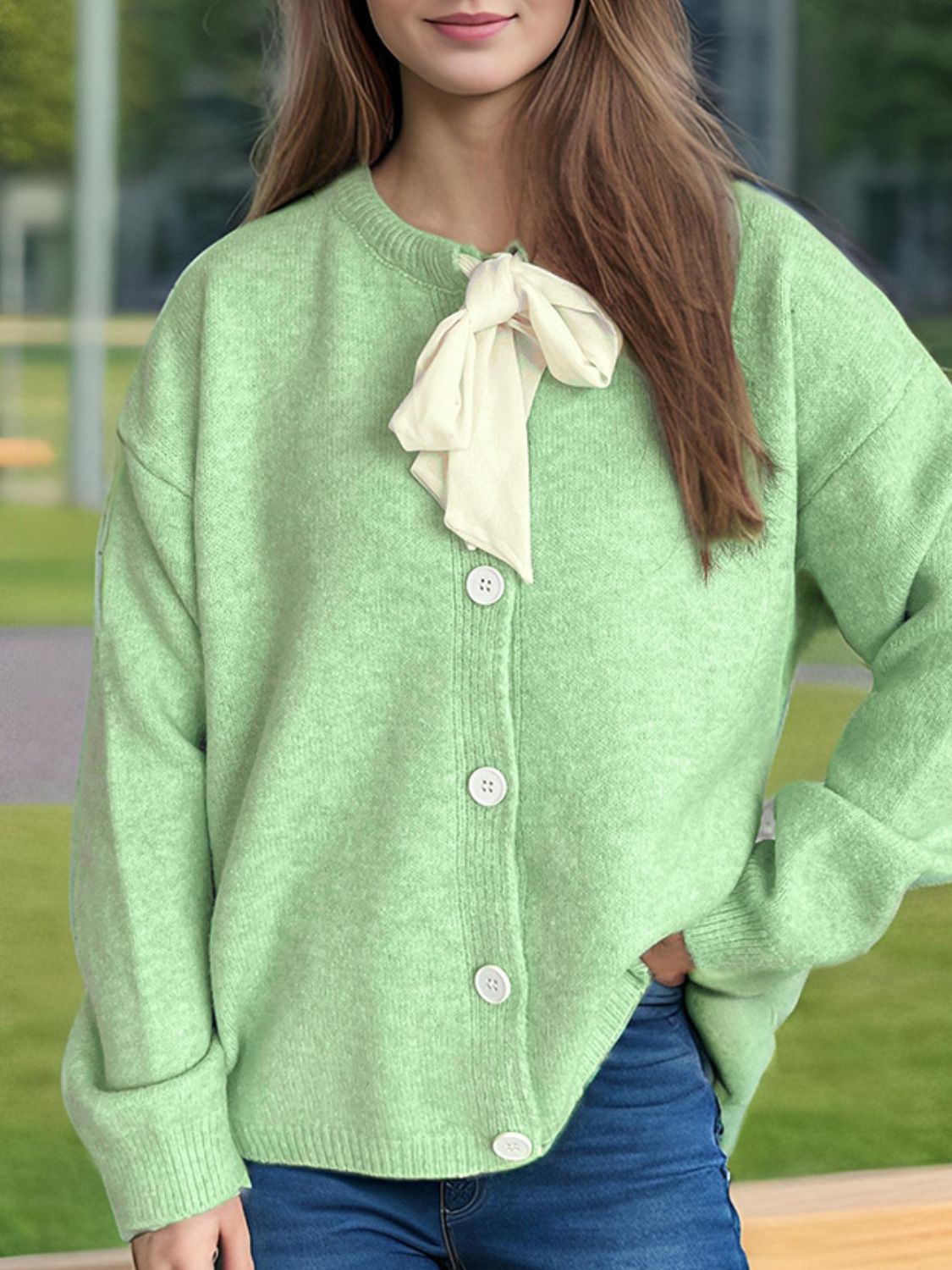 Variant image for Women’s Long Sleeve White Blouse Elegant Knitted Design - Alisa-7