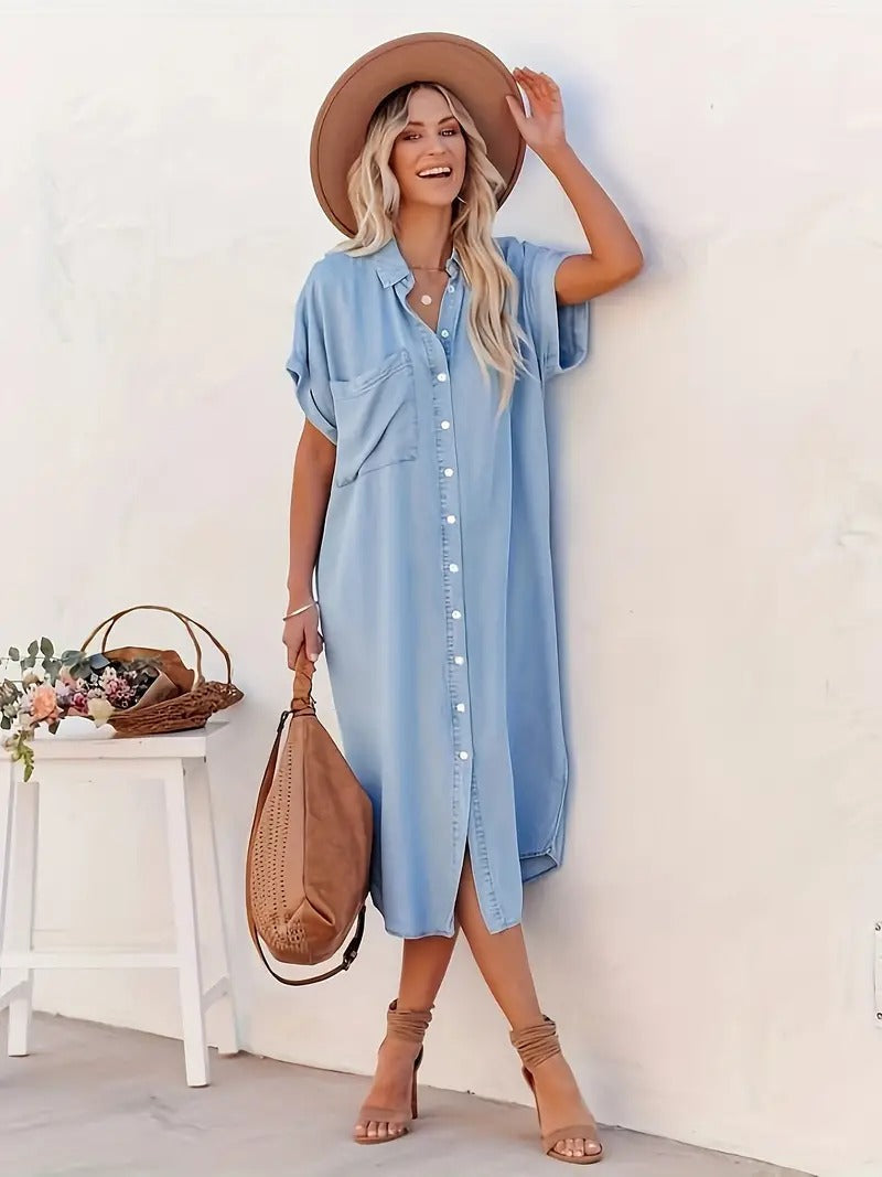 Variant image for Women’s Denim Dress Stylish Batwing Sleeves - Lina-1