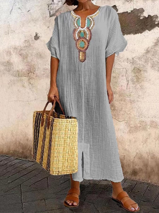 Ladies Embroidered Kaftan Maxi Summer Dress - Nadiska-4