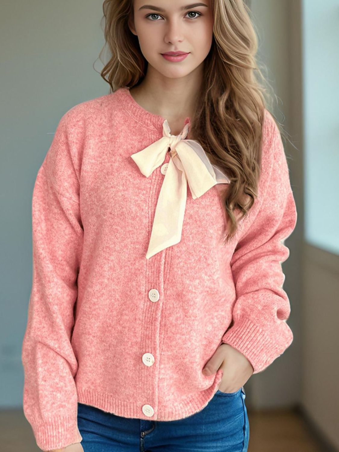 Women’s Long Sleeve Elegant Knitted Cardigan - Alisa