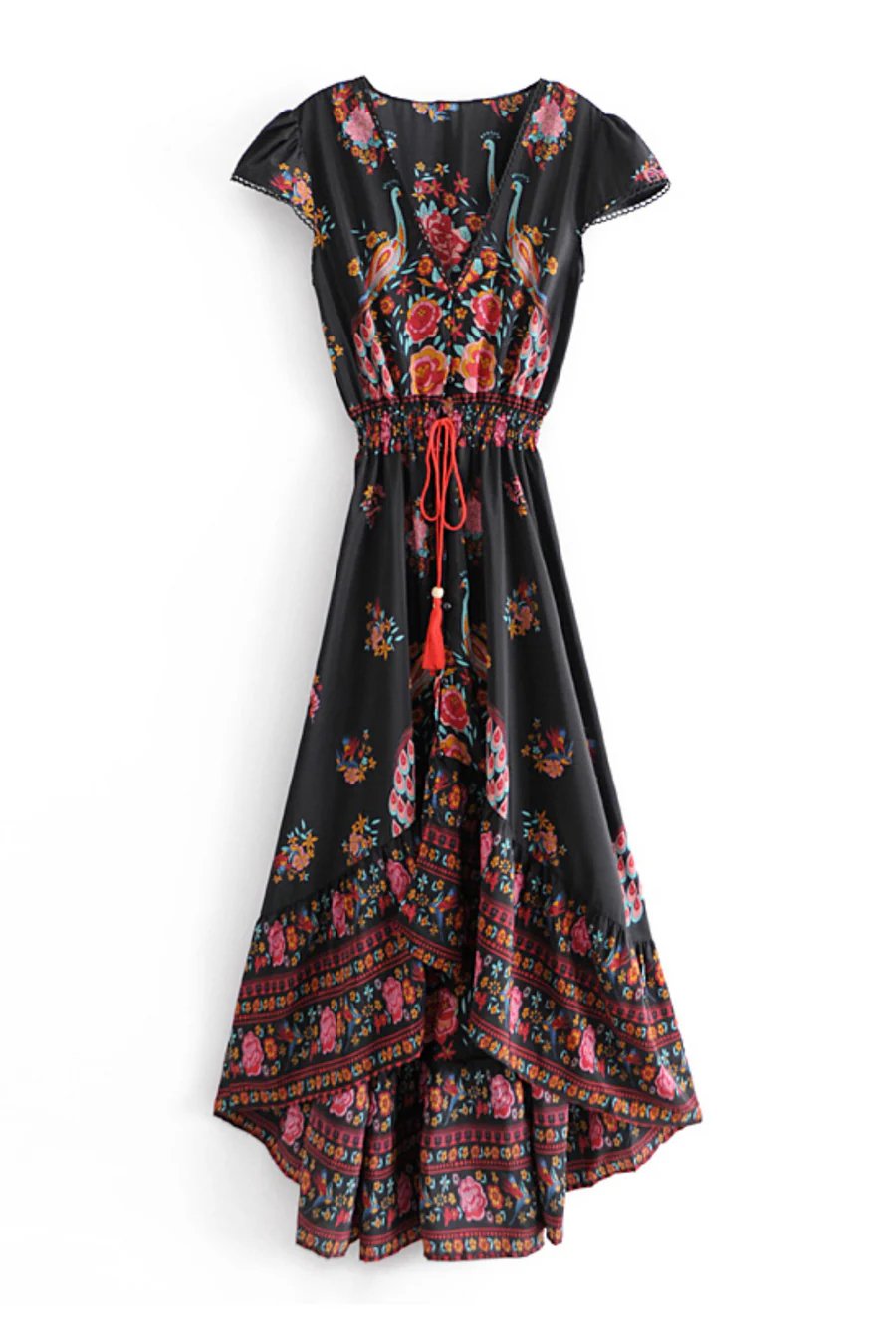 Women Black Boho Chic Floral Dress | Jolie
