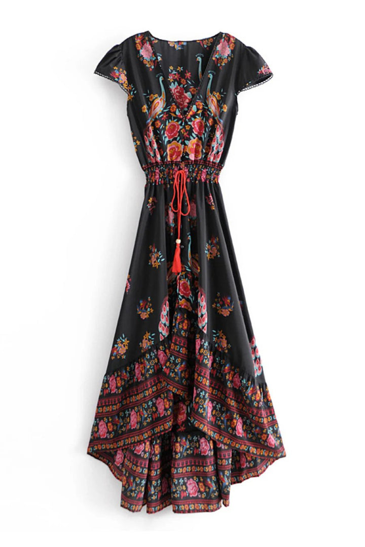 Women Black Boho Chic Floral Dress | Jolie