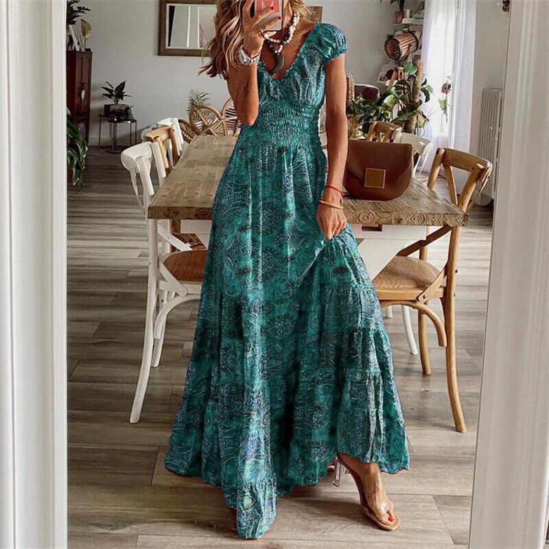 Variant image for Women’s Short Sleeve Boho Dress Flowy Fit - Noa-7
