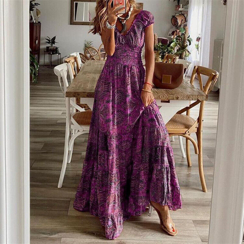 Women’s Short Sleeve Boho Maxi Dress - Noa