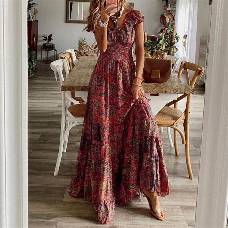Variant image for Women’s Short Sleeve Boho Dress Flowy Fit - Noa-19