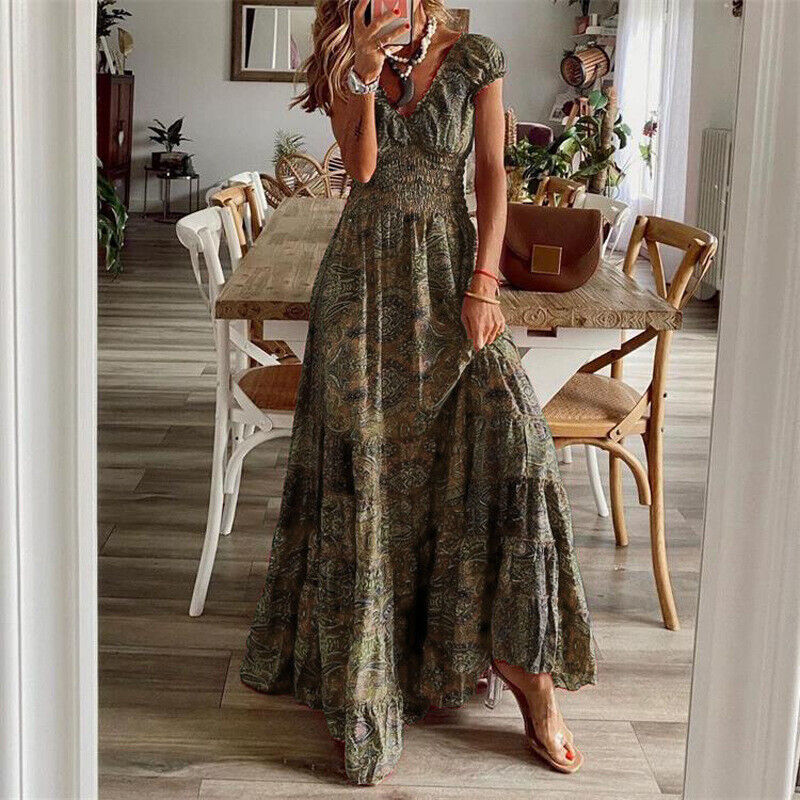 Variant image for Women’s Short Sleeve Boho Dress Flowy Fit - Noa-25