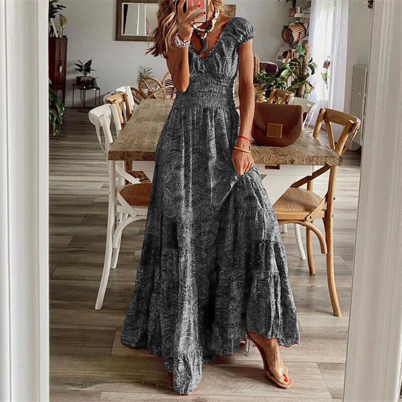 Women’s Short Sleeve Boho Maxi Dress - Noa