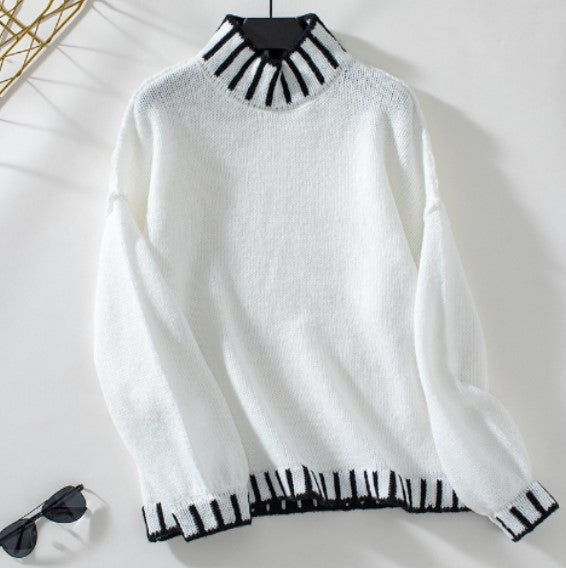 Women’s Knitted Turtleneck Striped Sweater - Zyria