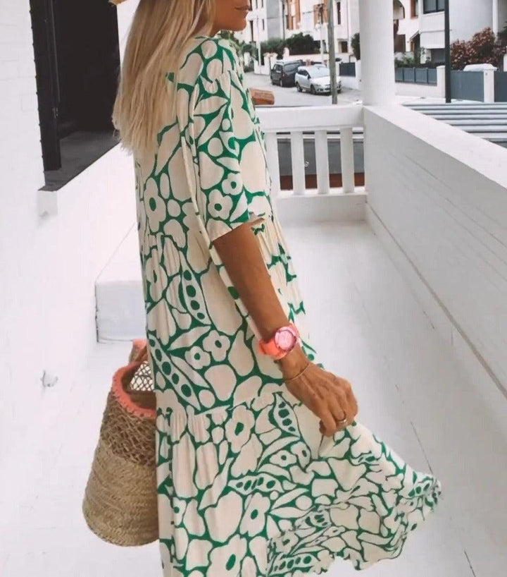 Women’s Chic V-Neck Printed Summer Maxi Dress - Ava