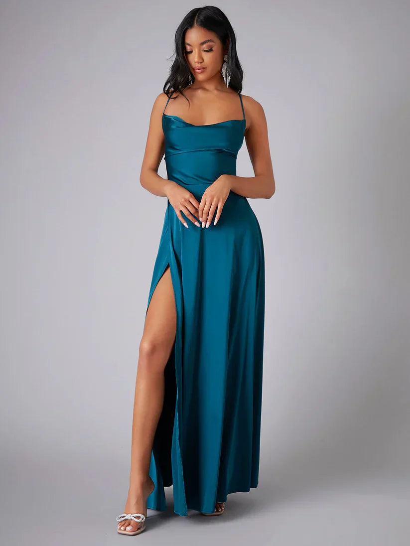 Women Elegant Draped with Spaghetti Carriers Maxi Dress - Alvaree