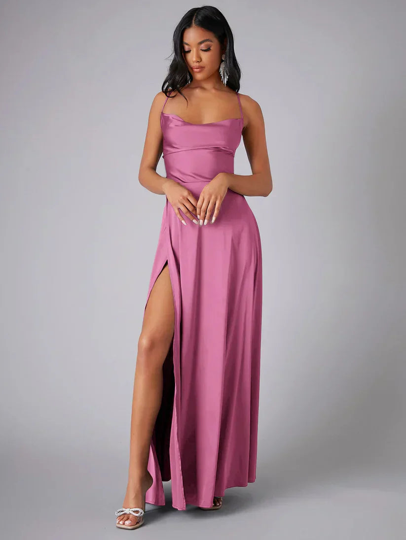 Women Elegant Draped with Spaghetti Carriers Maxi Dress - Alvaree