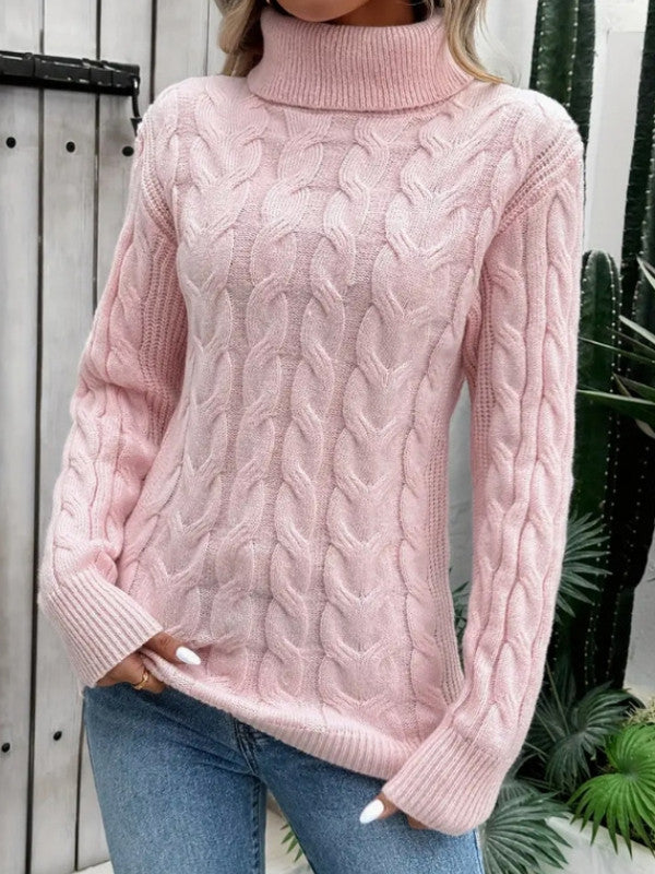 Women’s Elegant Cable Knit Turtleneck Sweater - Sidania
