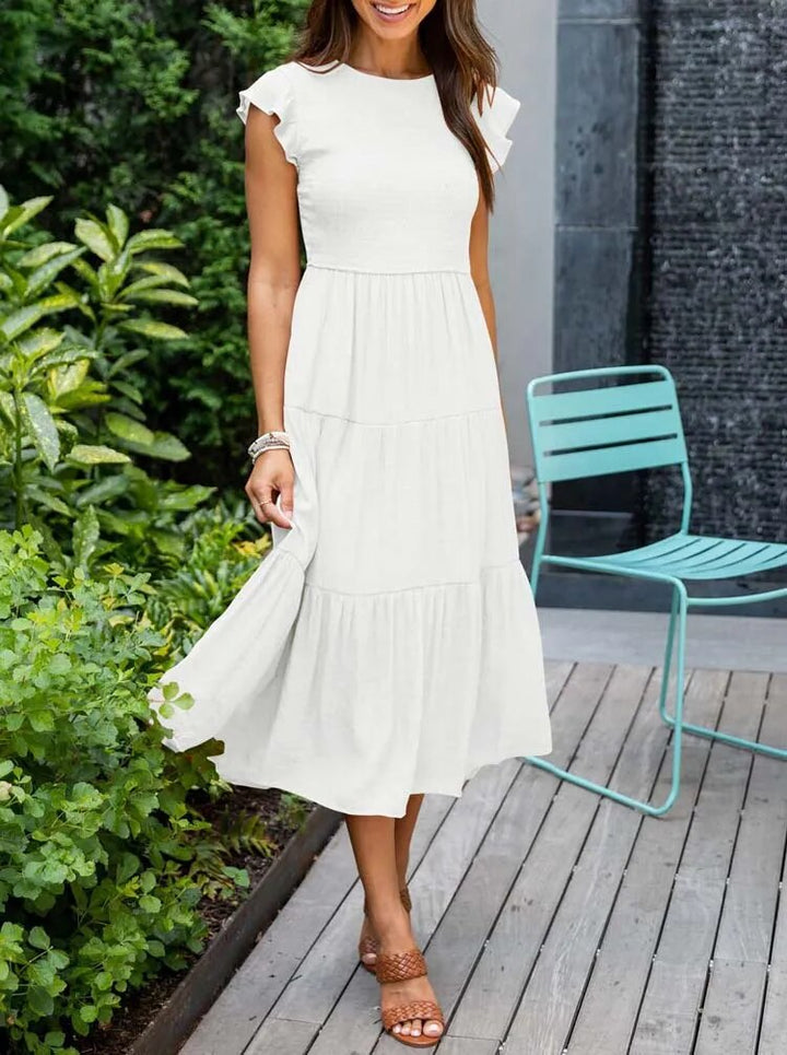 Variant image for Women’s White Maxi Dress Gathered Bust Design with Butterfly Sleeves - Leana-9
