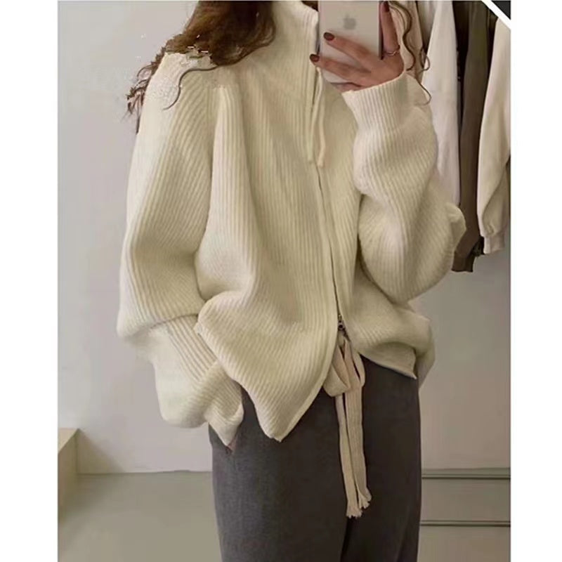 Women's Cozy Knitted Zippered Cardigan - Halsey