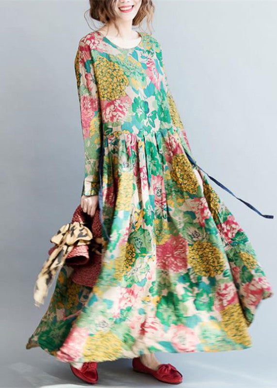 Fashion floral long linen dresses plus size clothing maxi dresses - Xena