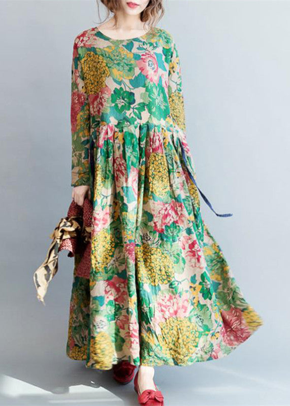 Fashion floral long linen dresses plus size clothing maxi dresses - Xena