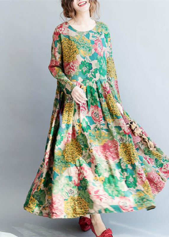 Fashion floral long linen dresses plus size clothing maxi dresses - Xena