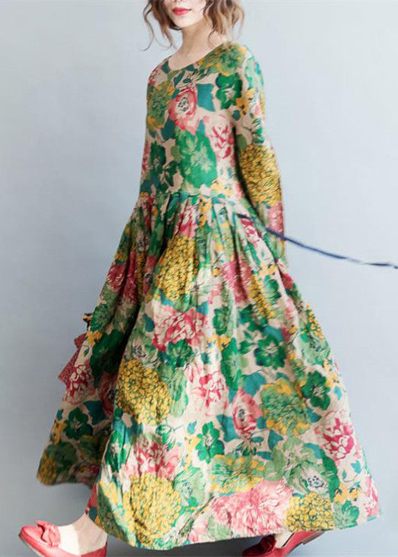 Fashion floral long linen dresses plus size clothing maxi dresses - Xena