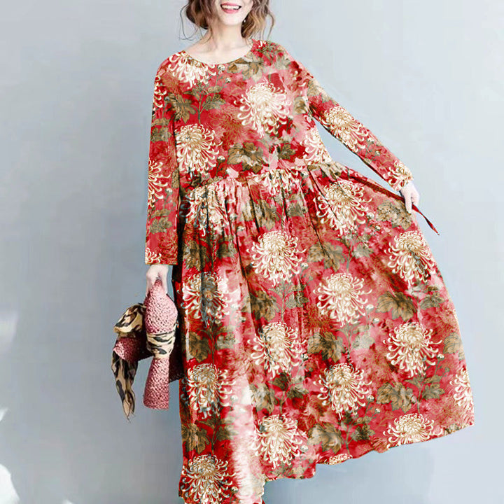 Fashion floral long linen dresses plus size clothing maxi dresses - Xena