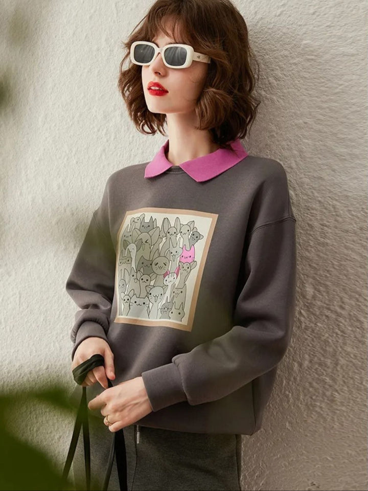 Women’s Printed Contrast Collar Jumper - Mia
