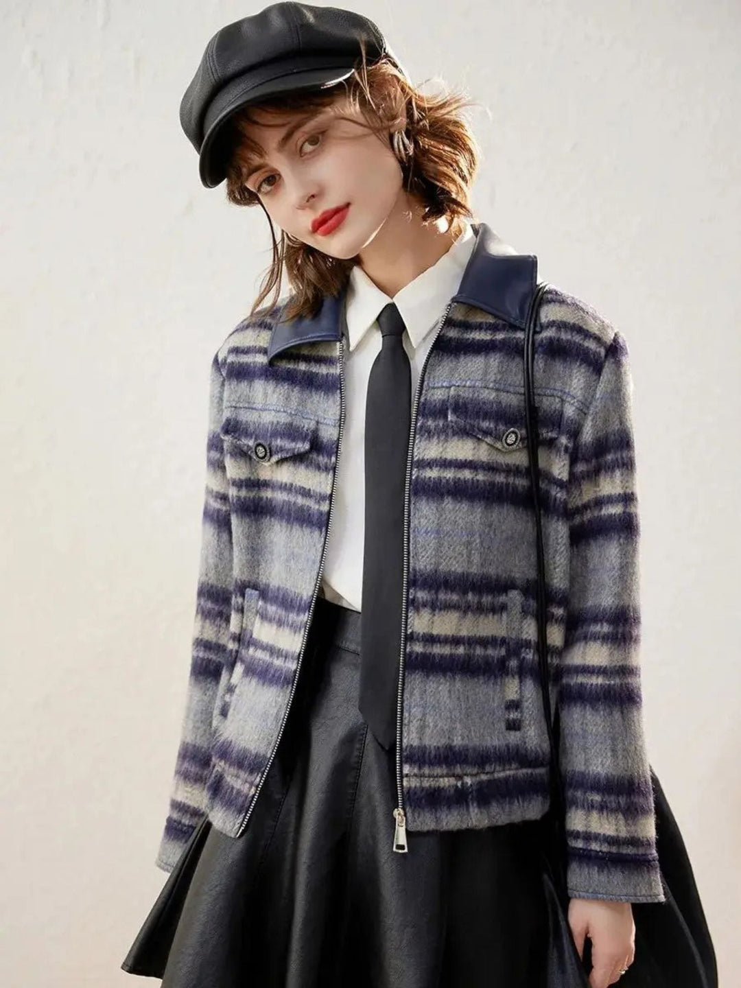 Women’s Striped with Zipper and Button Jacket - Emma
