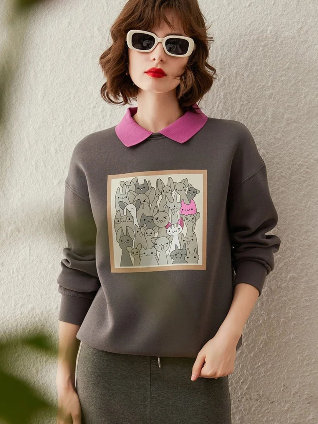 Women’s Printed Contrast Collar Jumper - Mia