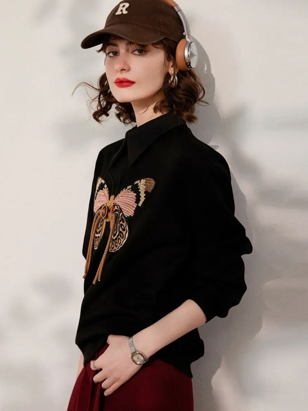 Variant image for Women’s Jumper Butterfly Embroidered Design with Contrast Collar - Emma-7