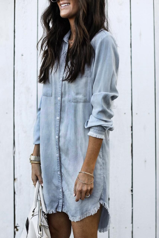  Ladies Summer Dress In Washed Denim - Nora-3