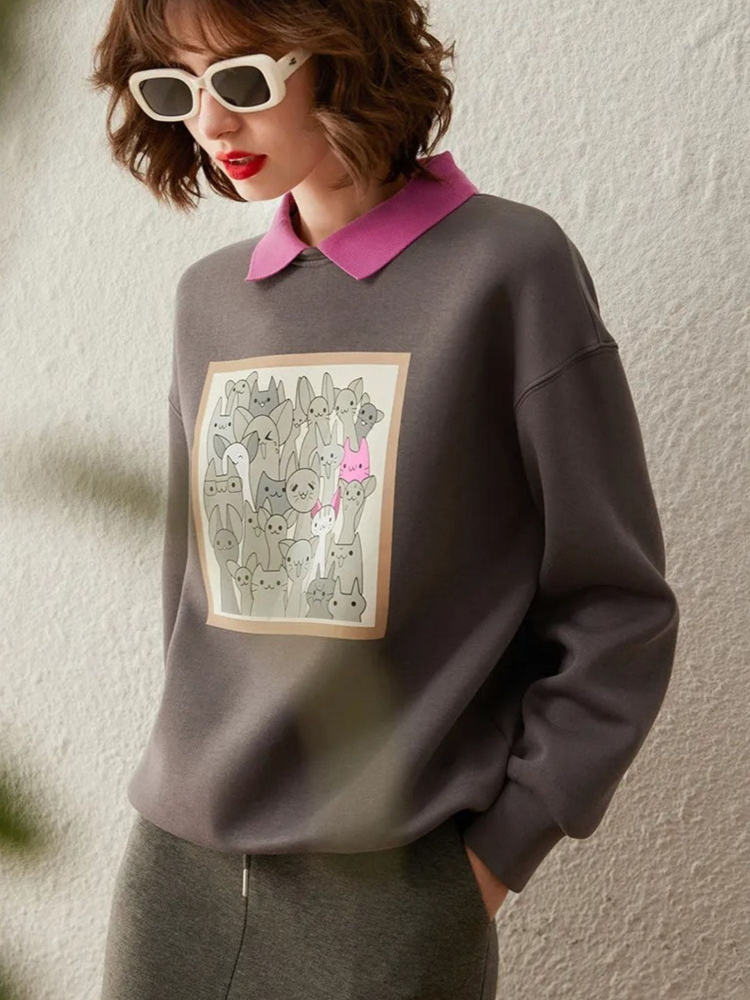 Women’s Printed Contrast Collar Jumper - Mia