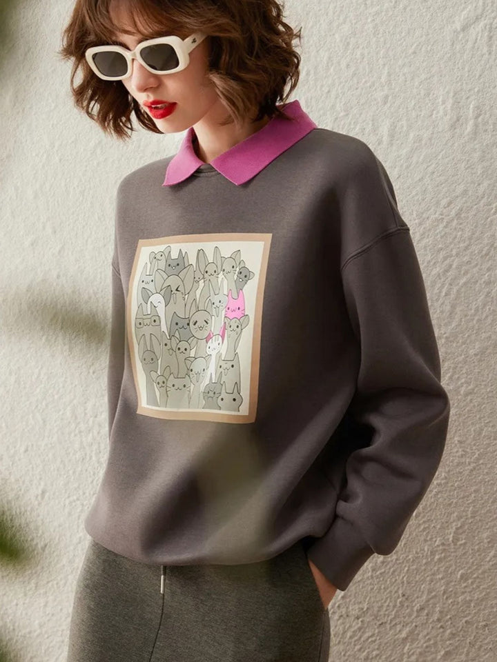 Women’s Printed Contrast Collar Jumper - Mia