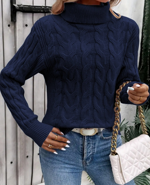 Women’s Elegant Cable Knit Turtleneck Sweater - Sidania