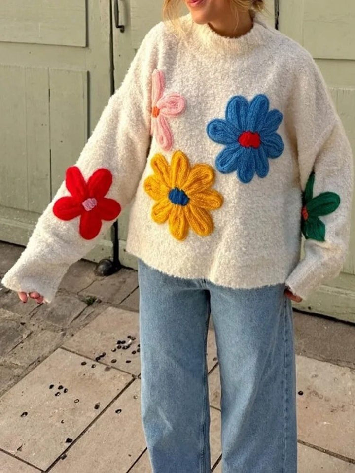 Women’s Colorful Floral Knitted Turtleneck Jumper - Solange