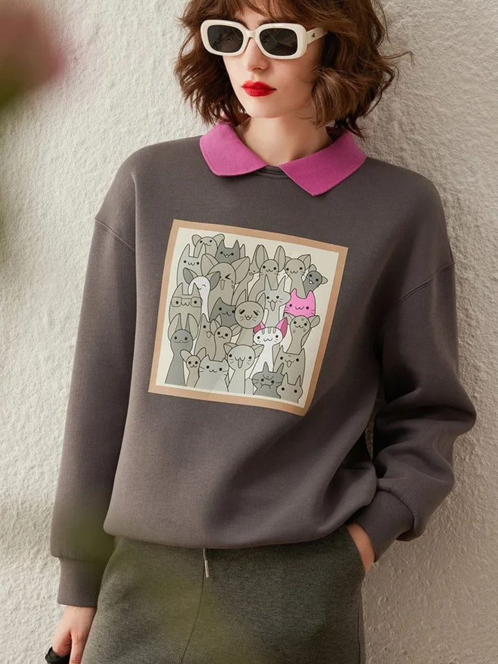 Women’s Printed Contrast Collar Jumper - Mia