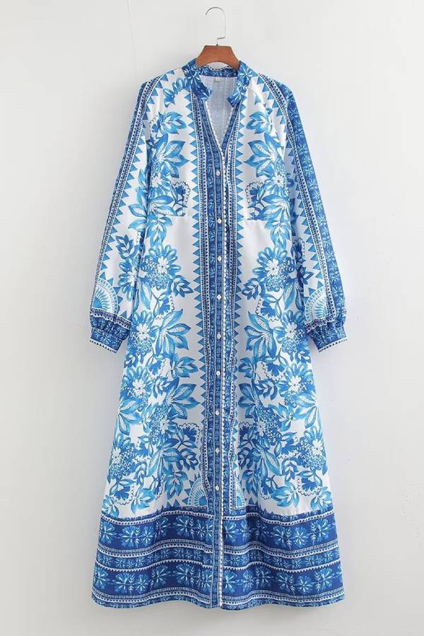 Variant image for Women’s Maxi Dress Elegant Botanical Design with Pockets - Ava-5