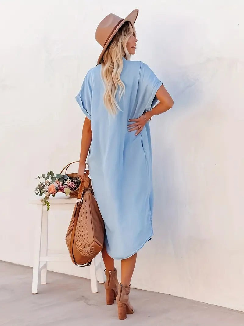 Women’s Summer Denim Midi Dress - Lina