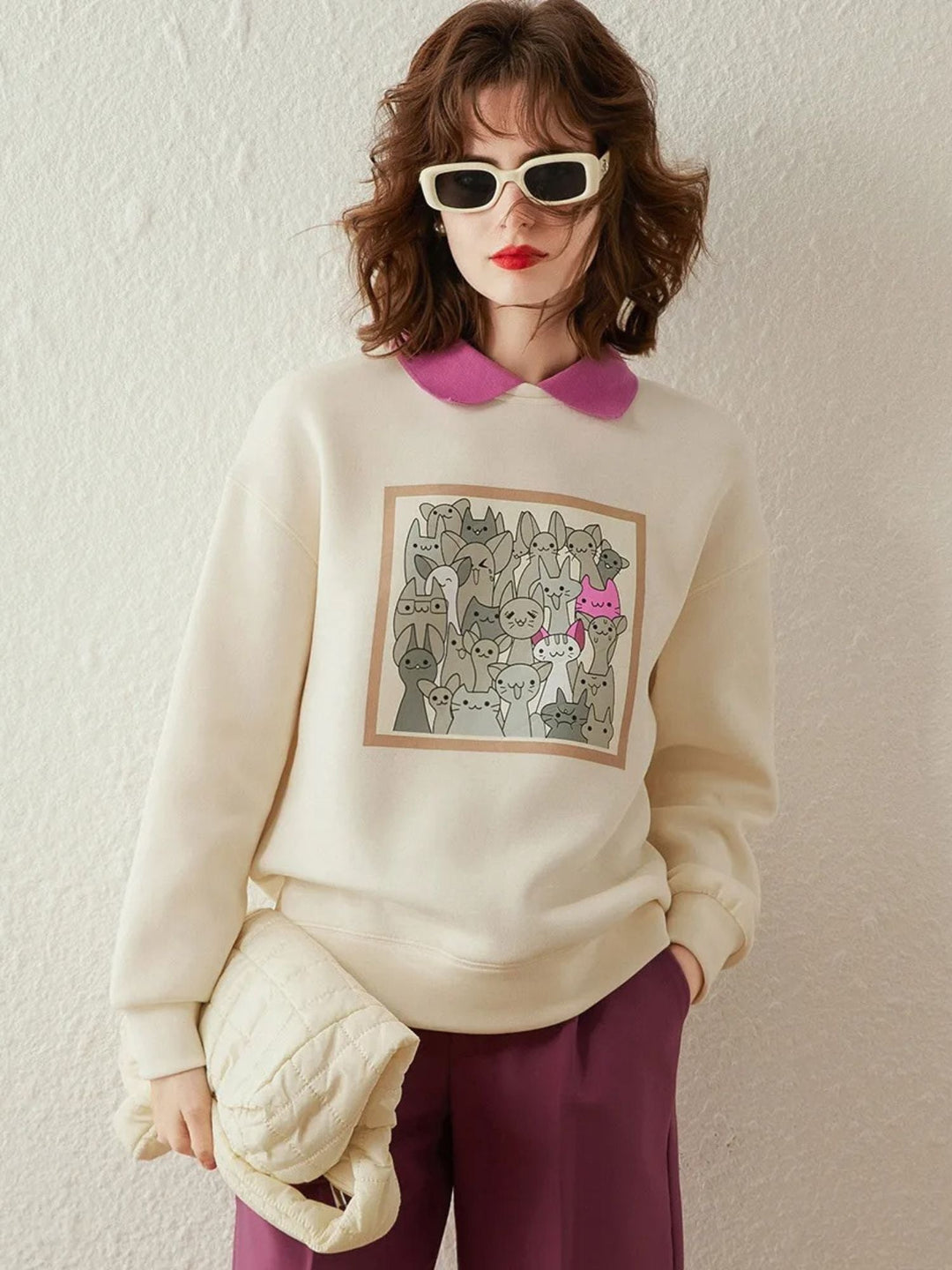 Women’s Printed Contrast Collar Jumper - Mia