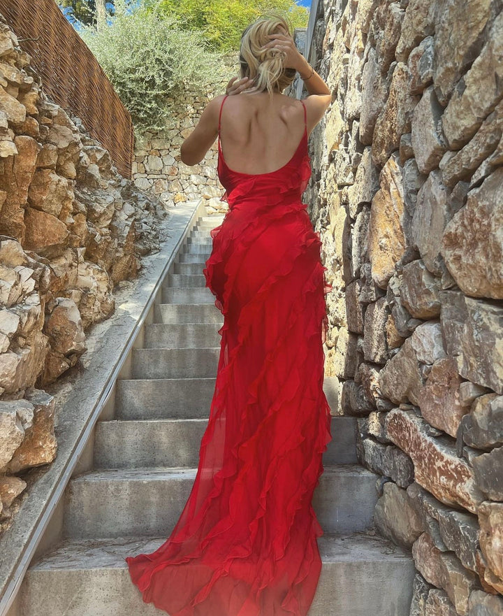 Women’s Elegant Ruffled Maxi Dress - Nora