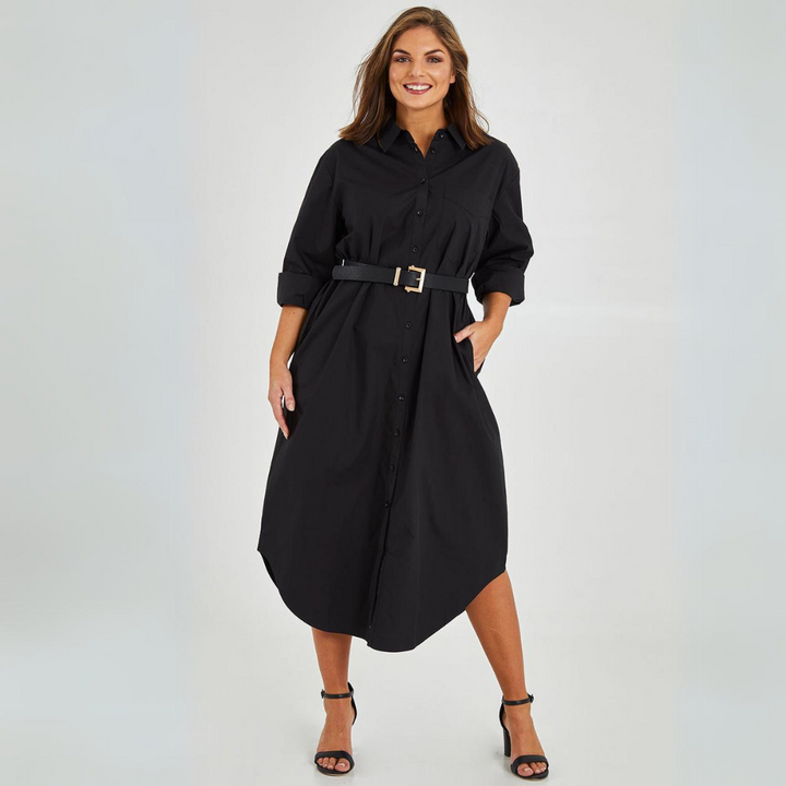 Women Button-Up Shirt Dress with Side Slit | Giselle