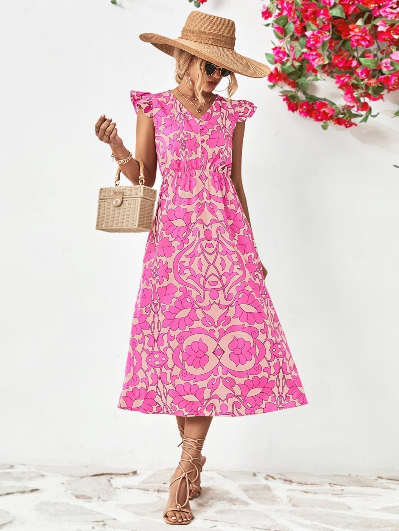 Women's Short Summer Midi Dress - Celeste