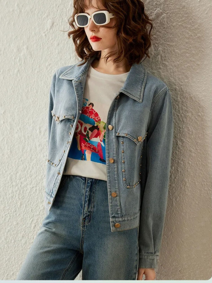 Variant image for Women’s Denim Jacket Retro Studded Design - Ava-6